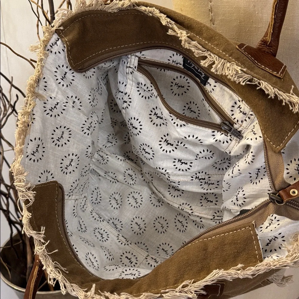 Myra Bag Rustic Brown and Tan Canvas Shoulder Bag - Picture 3 of 4